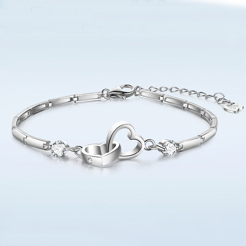 Funki Findz | Bracelets | Women's Double Heart Silver Bracelet