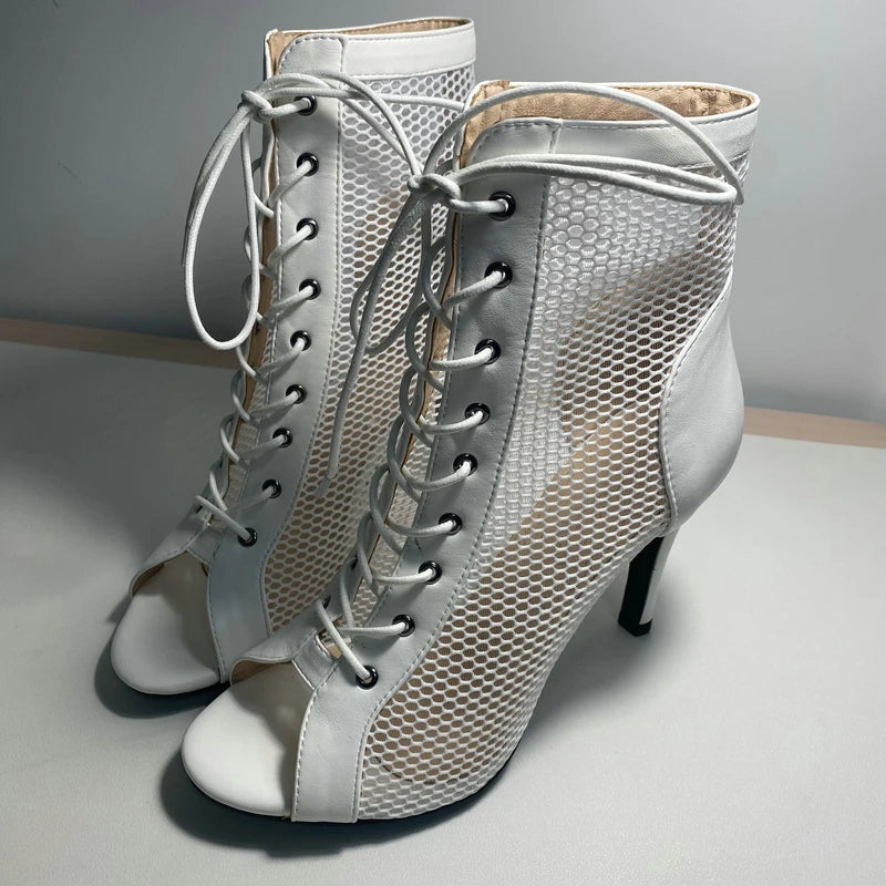 Funki Findz | Boots | Women's Mesh Peep Toe Stiletto Booties