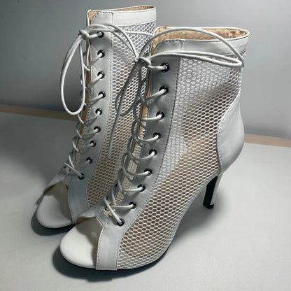 Funki Findz | Boots | Women's Mesh Peep Toe Stiletto Booties