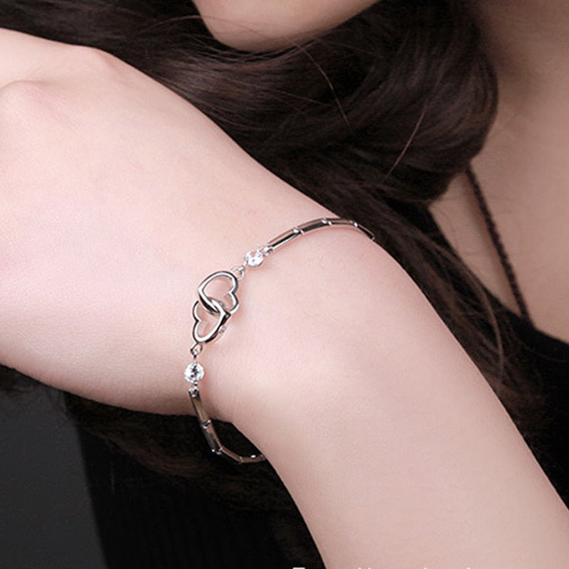Funki Findz | Bracelets | Women's Double Heart Silver Bracelet
