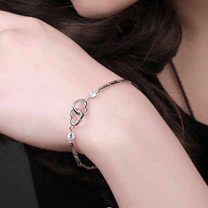 Funki Findz | Bracelets | Women's Double Heart Silver Bracelet