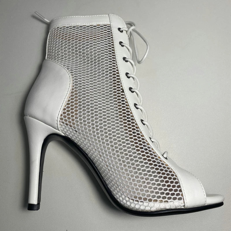 Funki Findz | Boots | Women's Mesh Peep Toe Stiletto Booties
