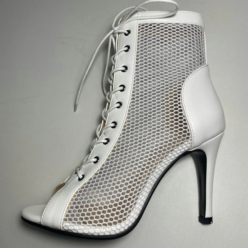 Funki Findz | Boots | Women's Mesh Peep Toe Stiletto Booties