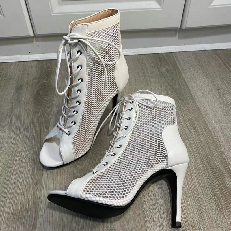 Funki Findz | Boots | Women's Mesh Peep Toe Stiletto Booties