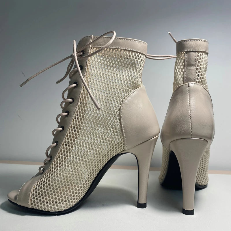 Funki Findz | Boots | Women's Mesh Peep Toe Stiletto Booties