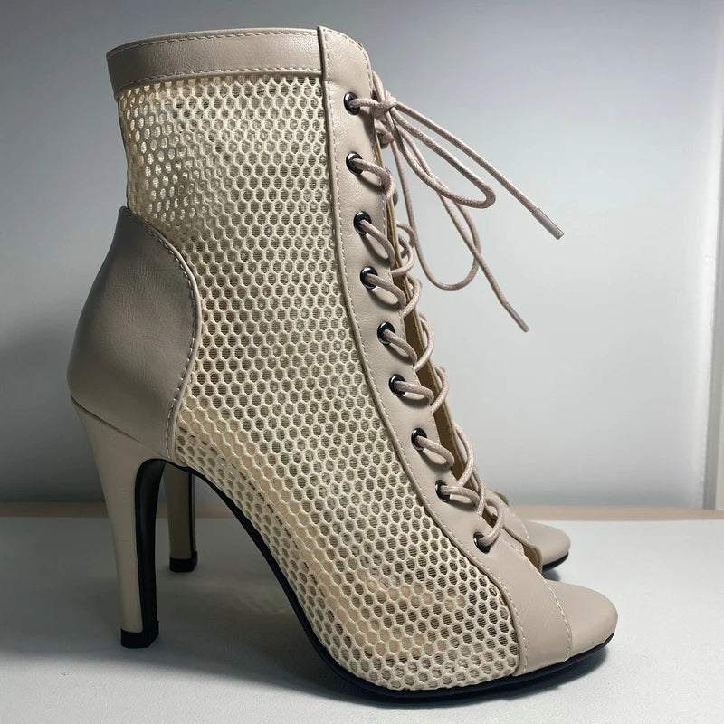 Funki Findz | Boots | Women's Mesh Peep Toe Stiletto Booties