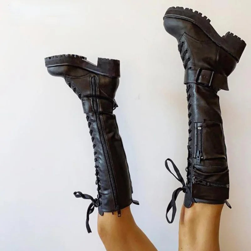 Funki Findz | Boots | Women's Knee High Goth Zip Pouch Boots