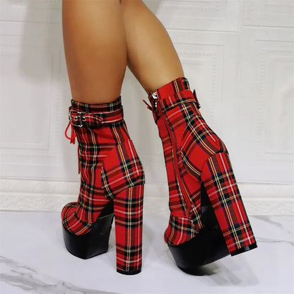 Funki Findz | Boots | Women's High Plaid Platform Ankle Boots