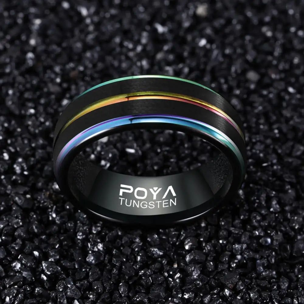 Funki Findz | Rings | Unisex Black Steel Rainbow Wedding Rings