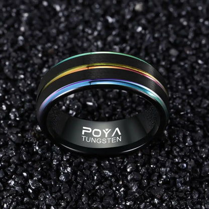 Funki Findz | Rings | Unisex Black Steel Rainbow Wedding Rings