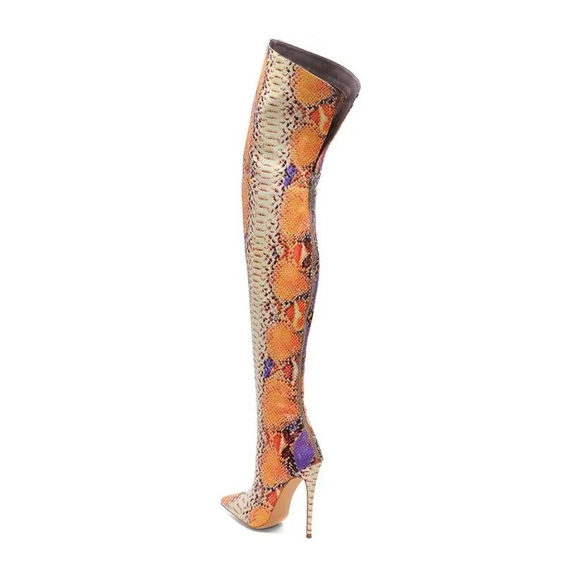 Funki Findz | Boots | Women's Multicolor Snake Print Long Boots