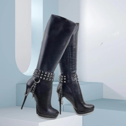 Funki Findz | Boots | Women's Knee High Chain Stiletto Boots