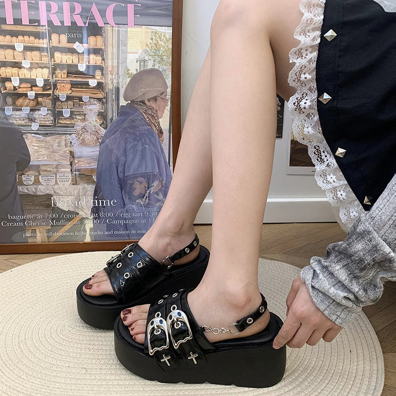 Funki Findz | Shoes | Women's Chunky Gothic Wedge Slides