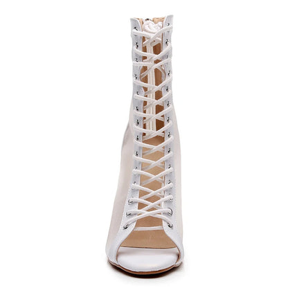 Funki Findz | Boots | Women's Fine Mesh Peep Toe Stiletto Boots