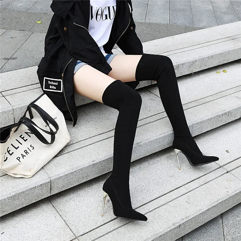 Funki Findz | Boots | Women's Cloth Leopard Print Stiletto Boots