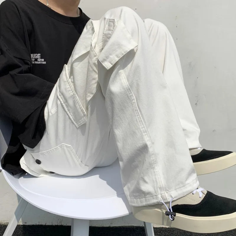 Funki Findz | Pants | Men's Loose Fit Long White Cargo Pants