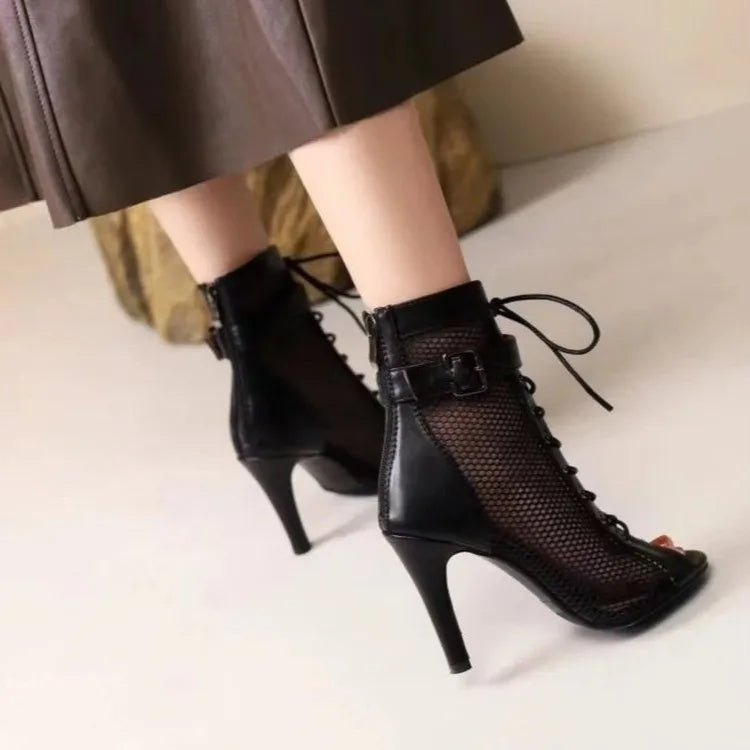 Funki Findz | Boots | Women's Mesh Lace Up Buckle Ankle Boots