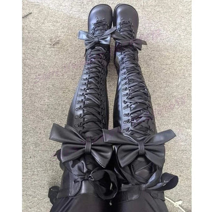 Funki Findz | Boots | Women's Matte Over Knee Bow Knot Boots