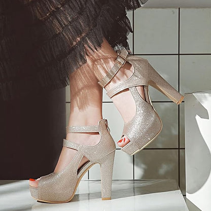 Funki Findz | Shoes | Women's Sequin Peep Toe Platform Sandal