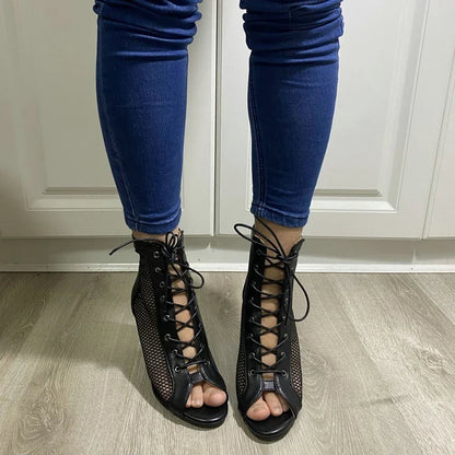 Funki Findz | Boots | Women's Mesh Peep Toe Stiletto Booties