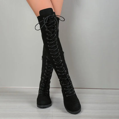 Funki Findz | Boots | Women's Lace Up Over Knee Suede Boots