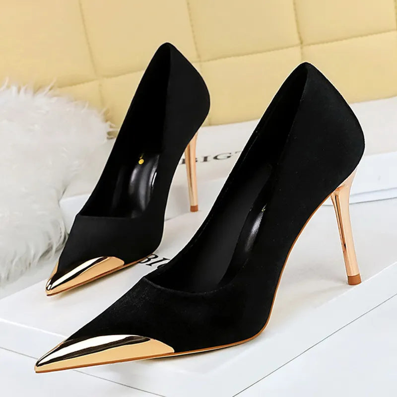 Funki Findz | Shoes | Women's Velvet Stilettos Metal Toe Heel