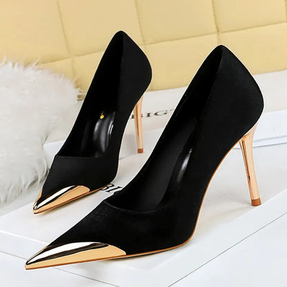 Funki Findz | Shoes | Women's Velvet Stilettos Metal Toe Heel