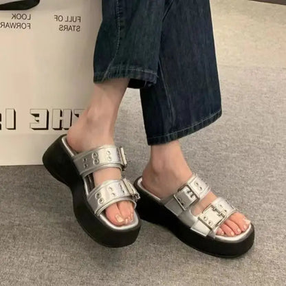 Funki Findz | Shoes | Women's Gothic Punk Low Wedge Slides