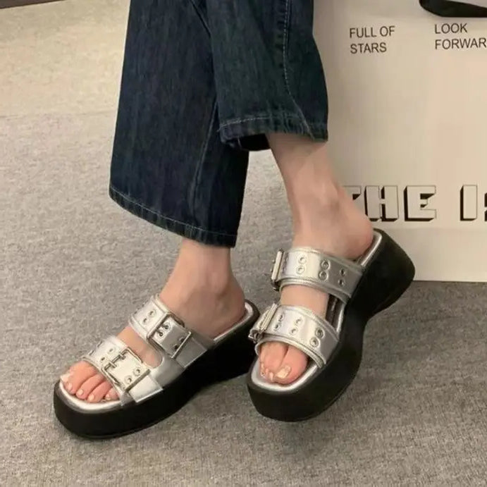 Funki Findz | Shoes | Women's Gothic Punk Low Wedge Slides