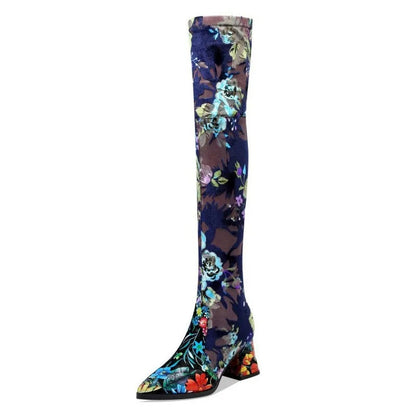 Funki Findz | Boots | Women's Over Knee Flower Embroider Boot