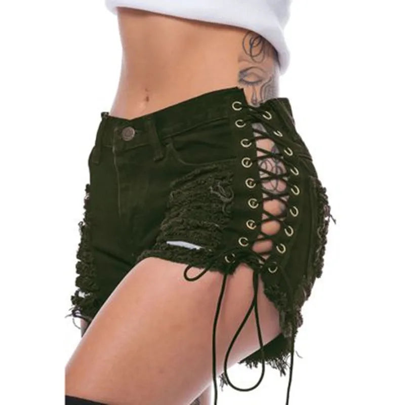 Funki Findz | Shorts | Women's Goth Punk Lace Up Denim Shorts