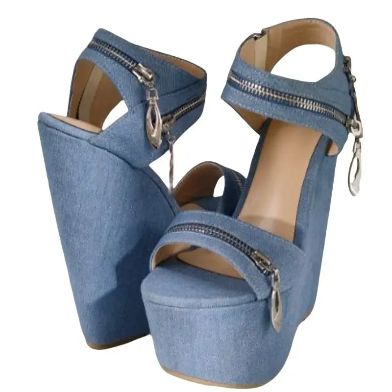 Funki Findz | Shoes | Women's Denim Zipper Plaform Sandals