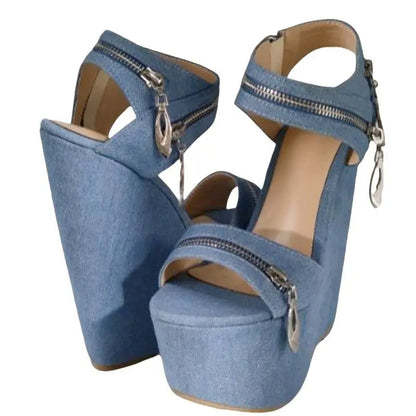 Funki Findz | Shoes | Women's Denim Zipper Plaform Sandals