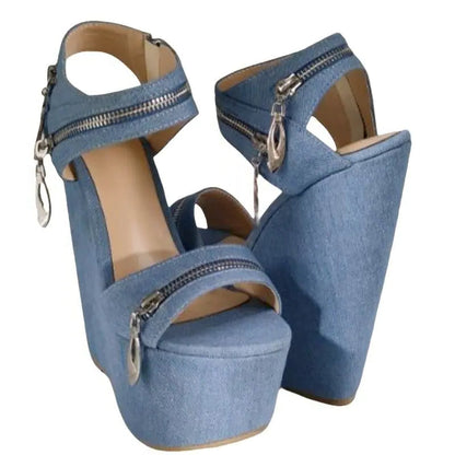 Funki Findz | Shoes | Women's Denim Zipper Plaform Sandals