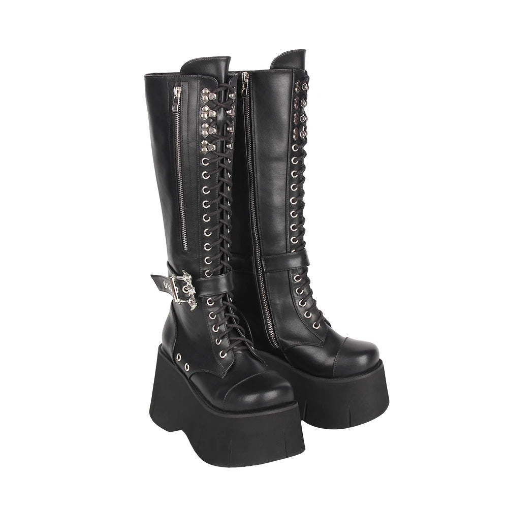Funki Findz | Boots | Women's Goth Zip Buckle Motorcycle Boot