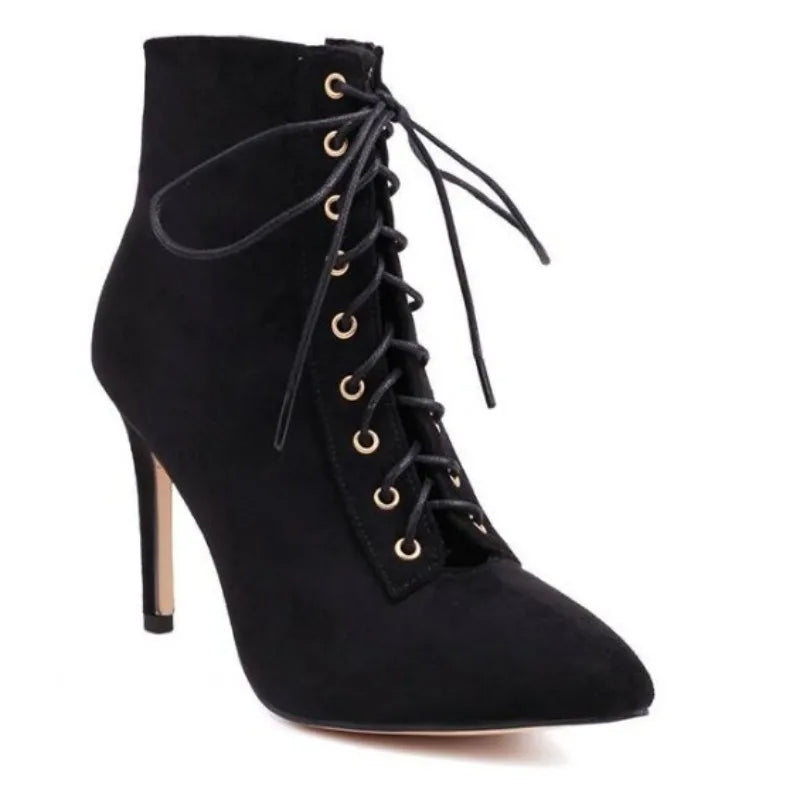 Funki Findz | Boots | Women's Suede Lace Up Stiletto Short Boot