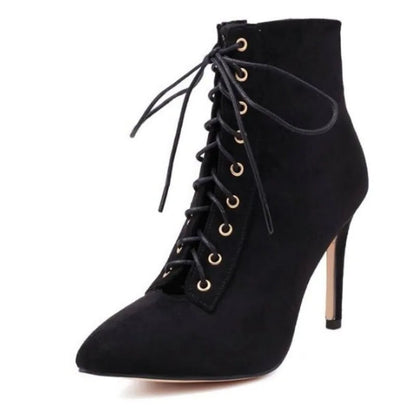 Funki Findz | Boots | Women's Suede Lace Up Stiletto Short Boot