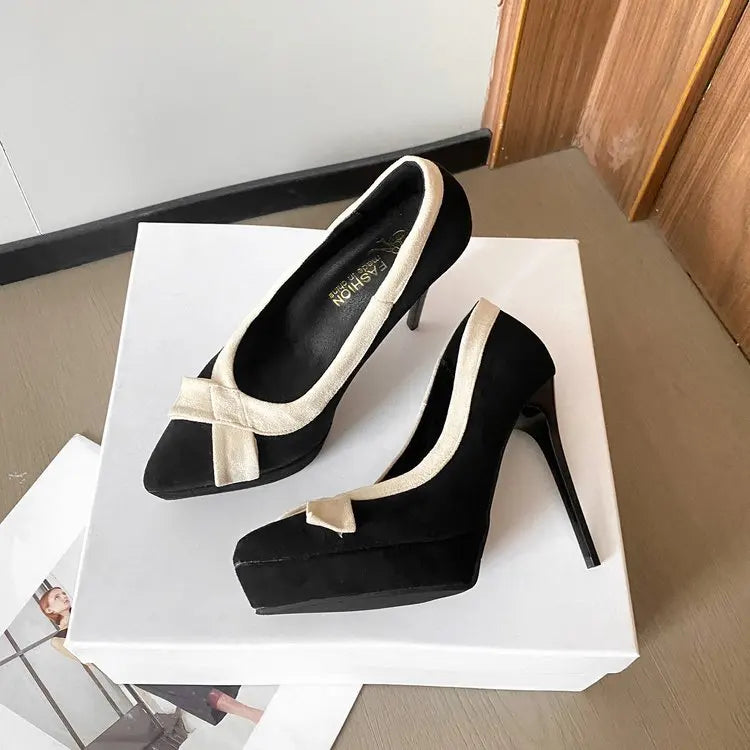 Funki Findz | Shoes | Women's Suede Bow Tie Platorm Heels