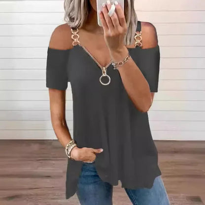 Funki Findz | Shirts | Women's Chain Link Strap Zipper Shirt