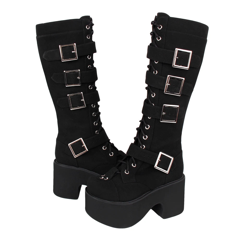 Funki Findz | Boots | Women's Harajuku Flock Buckle Boots