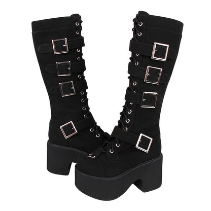 Funki Findz | Boots | Women's Harajuku Flock Buckle Boots