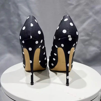 Funki Findz | Shoes | Women's Silk Polka Dot Pointed Toe Heels