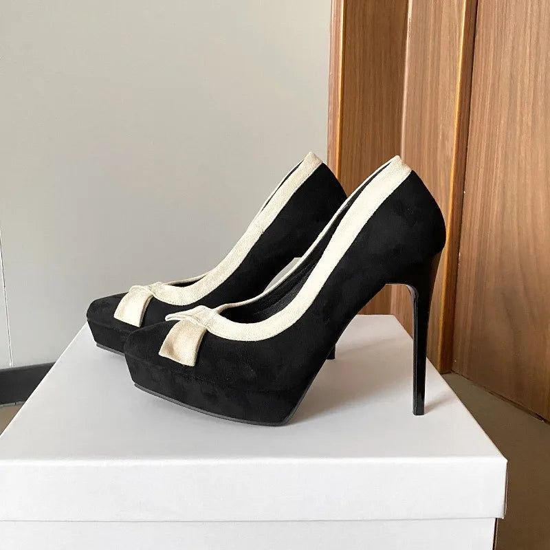 Funki Findz | Shoes | Women's Suede Bow Tie Platorm Heels