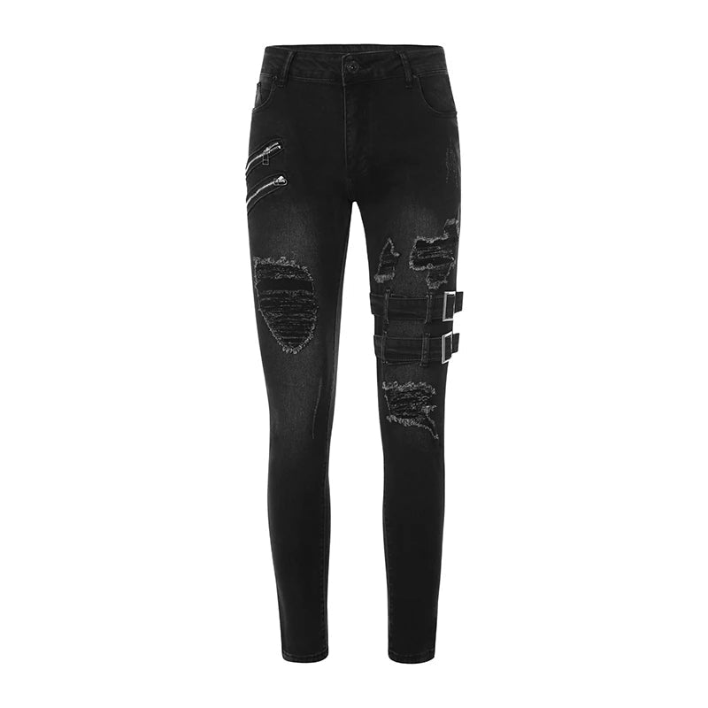 Funki Findz | Pants | Men's Punk Skinny Denim Buckle Jeans