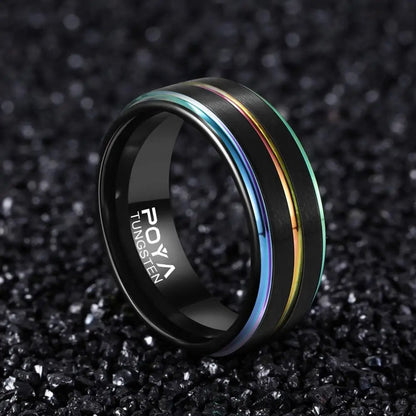 Funki Findz | Rings | Unisex Black Steel Rainbow Wedding Rings