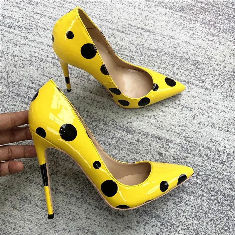 Funki Findz | Shoes | Women's Yellow Black Polka Dot Heels
