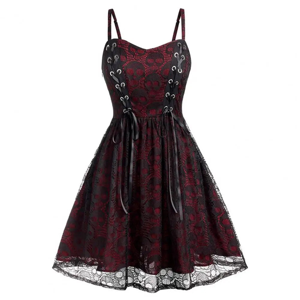 Funki Findz | Dresses | Women's Gothic Skull Lace Mini Dress