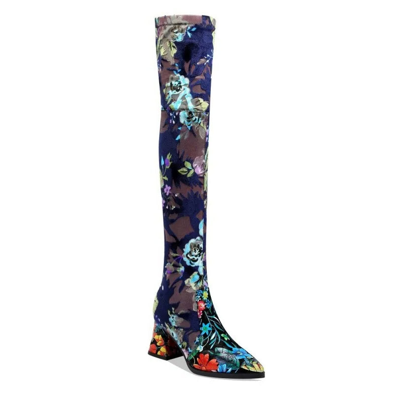 Funki Findz | Boots | Women's Over Knee Flower Embroider Boot