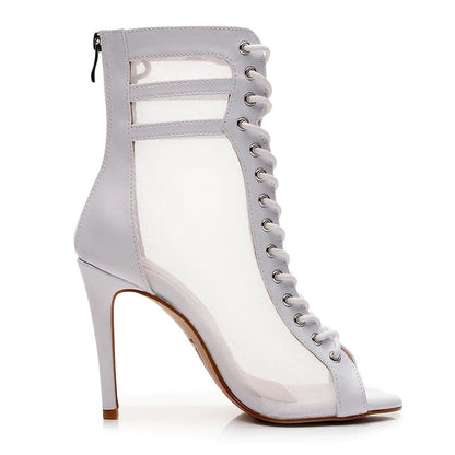 Funki Findz | Boots | Women's Fine Mesh Peep Toe Stiletto Boots