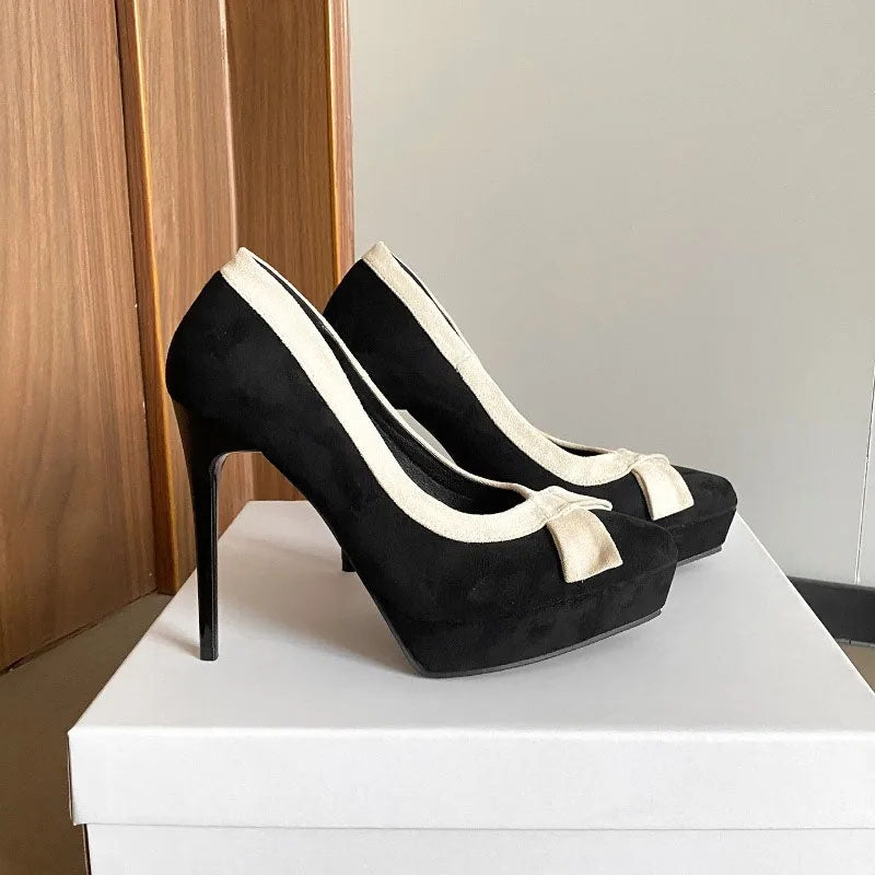 Funki Findz | Shoes | Women's Suede Bow Tie Platorm Heels